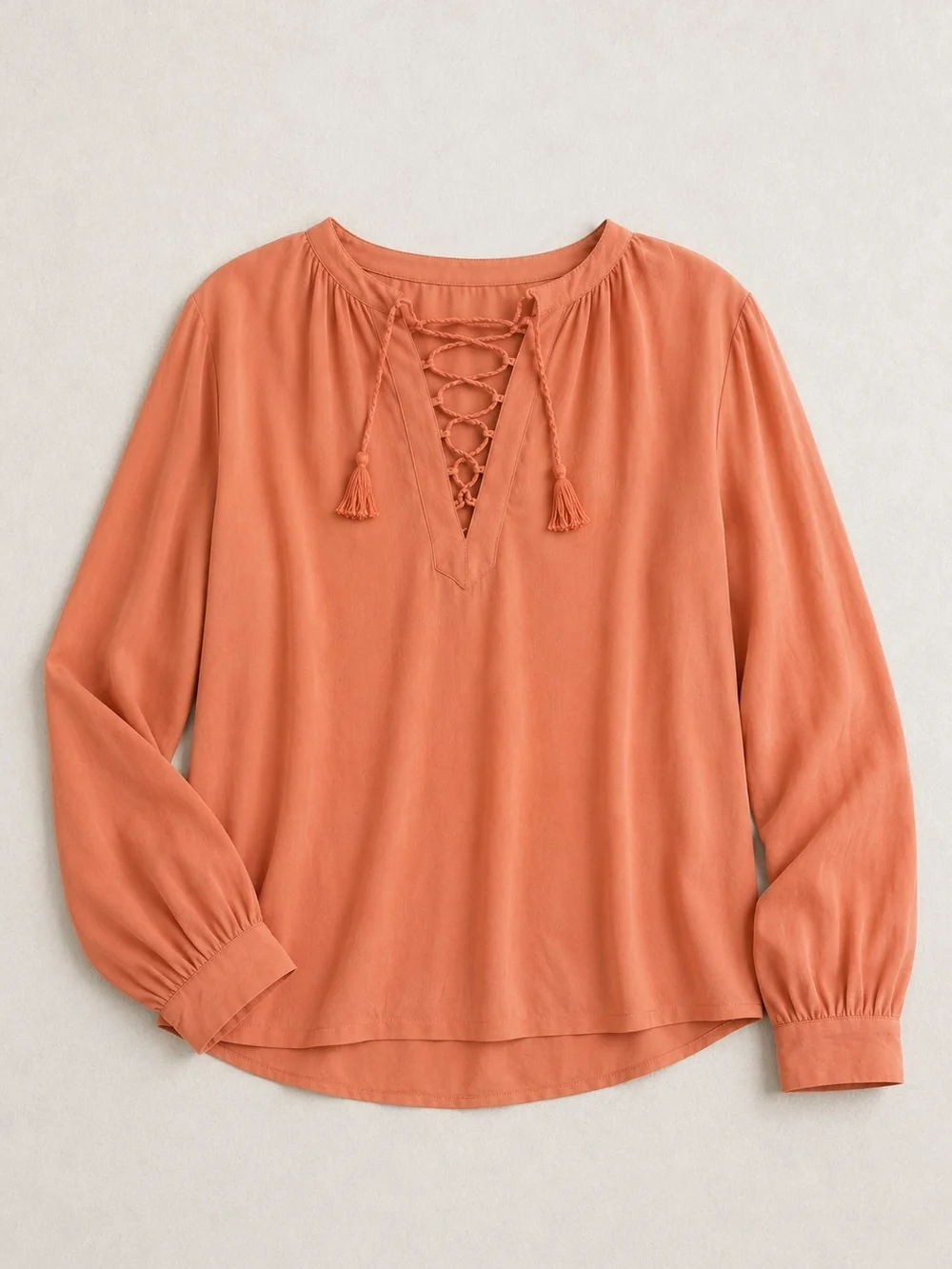 🩵 Madewell Lace-Up V-Neck Blouse - Coral - Picture 3 of 5